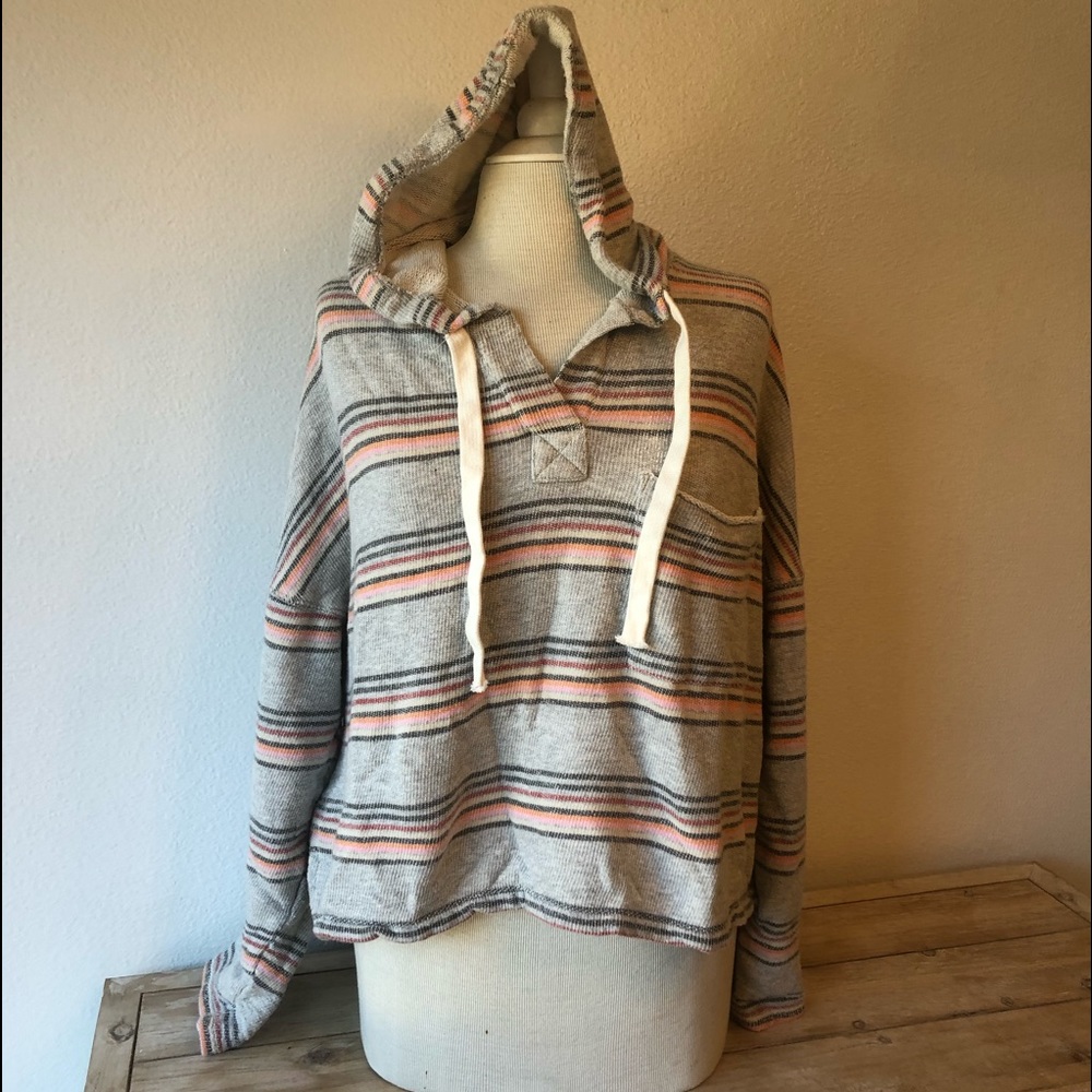 Madewell Gray Striped Hoodie Size XL